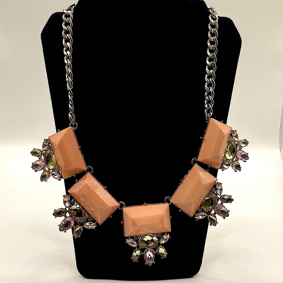 Chunky Trendy Statement Necklace  Goldtone & Tangerine - Picture 1 of 8